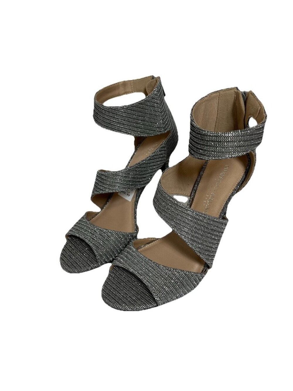 Christian Siriano Heels Silver Sparkle Wrap Ankle Open Toe Shoes